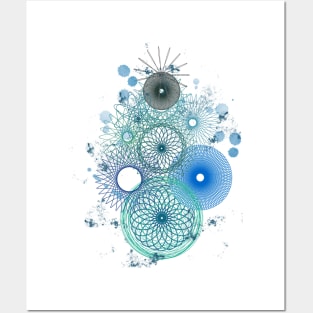 Spirograph Blue Splash pattern Posters and Art